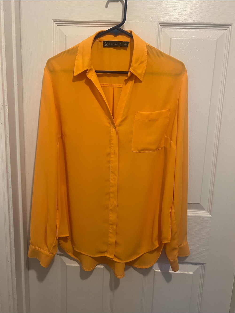 New York & Company Bright Yellow Chiffon Button-Down Blouse